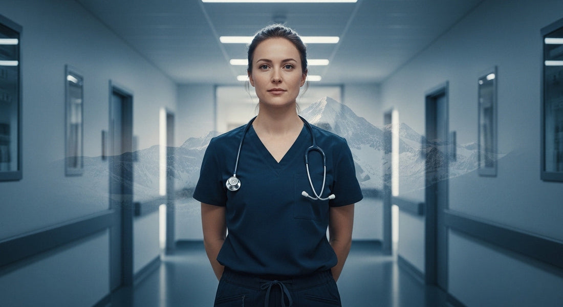 Healthcare professional wearing performance scrubs designed for long hospital shifts in 2026