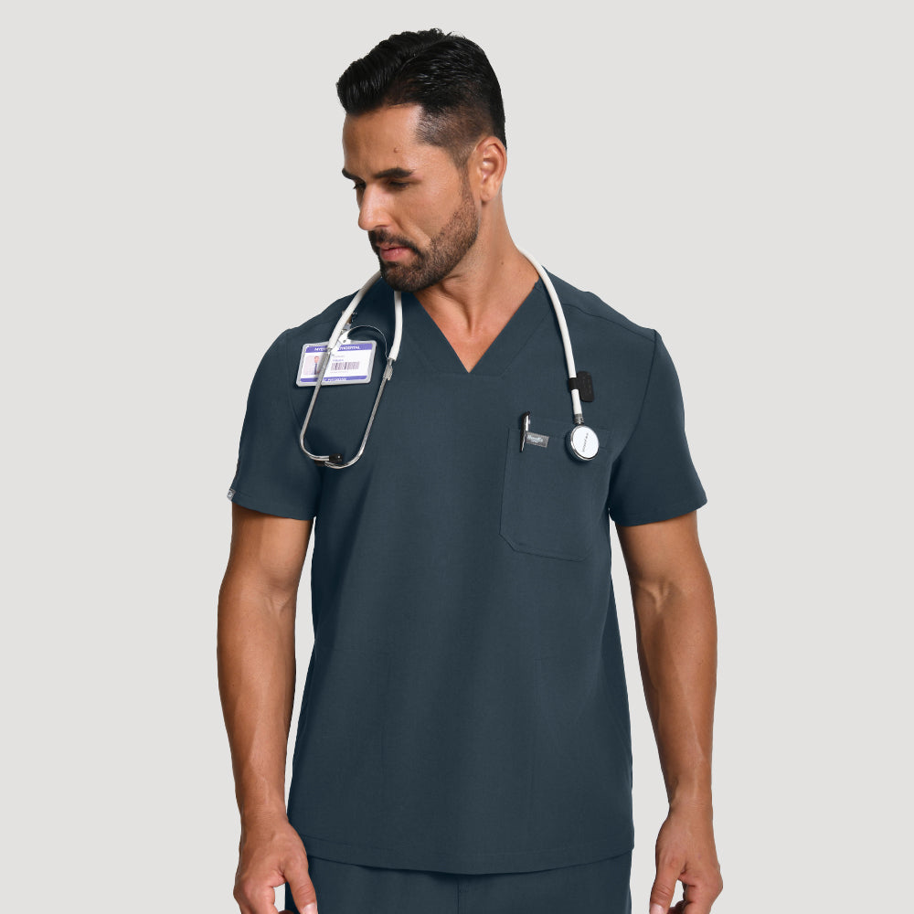 Men's Wide V-Neck Scrub Top – 4 Pockets | KungfuScrubs