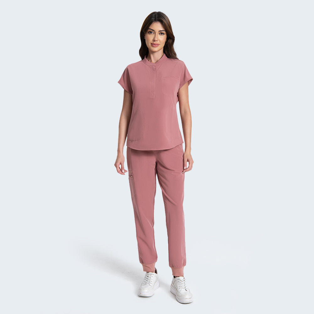 Stand collar scrub top