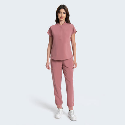 Stand collar scrub top