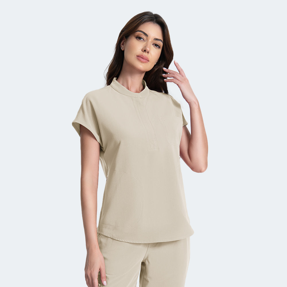 Relaxed Fit Stand Collar Scrubs Women