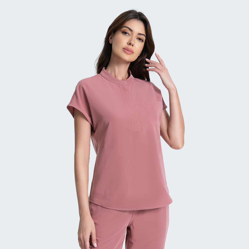 Ladies Stand Collar Scrub Set