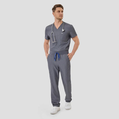 KungFu Scrubs men’s graphite scrub set full body front view with drawstring pants