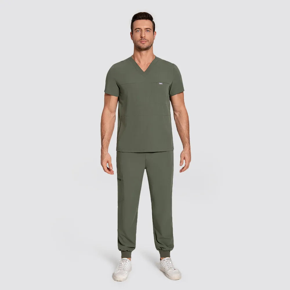Blusa médica con cuello en V para hombre - 4 bolsillos | Kungfu Scrubs
