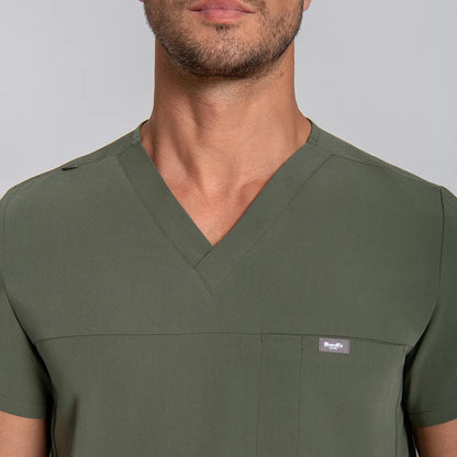 Blusa médica con cuello en V para hombre - 4 bolsillos | Kungfu Scrubs