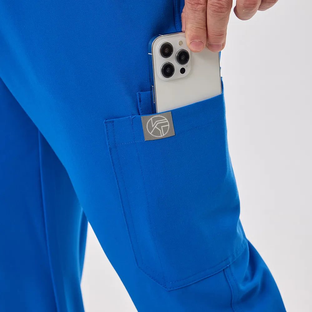 KungFu Scrubs men’s royal blue scrub pants side pocket with phone storage