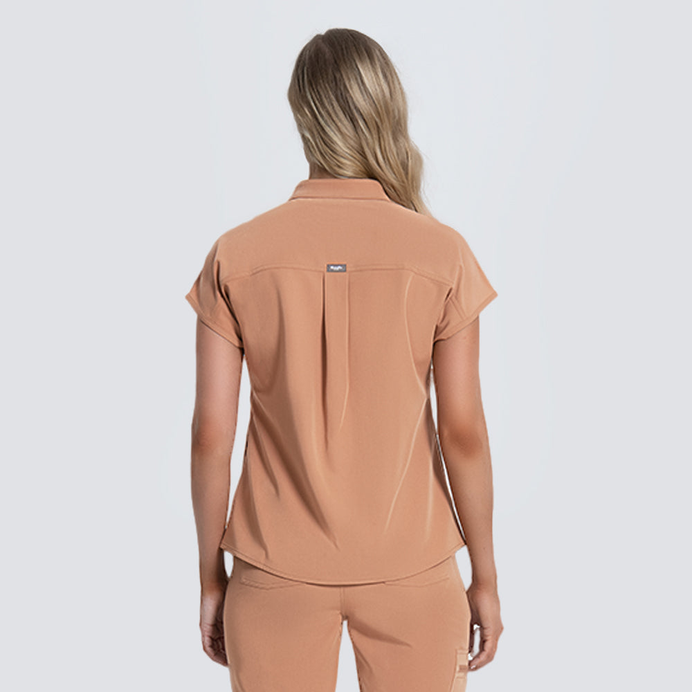 caramel Polyester spandex scrub top 