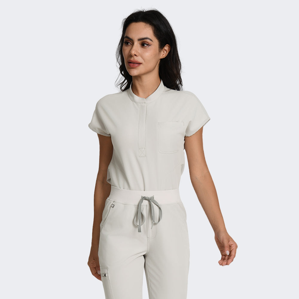 Greige Modern Stand Collar Nurse Scrub Set